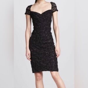 David Meister sz 12 Elegant Black Lace Dress euc silver shimmer lace sequins